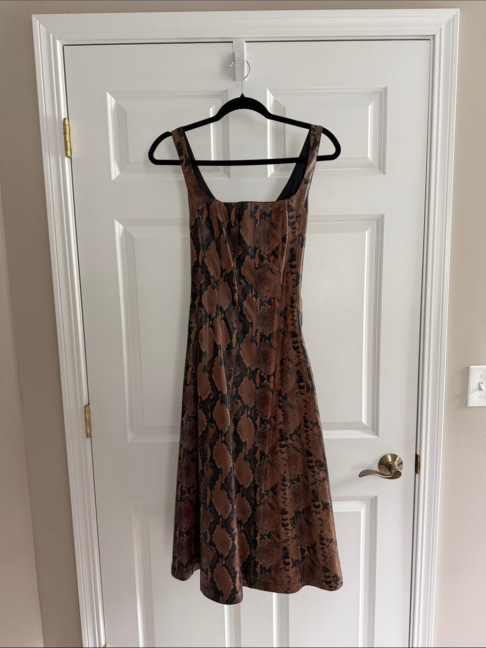 7 For All Mankind Brown & Black Snake Print Midi Dress